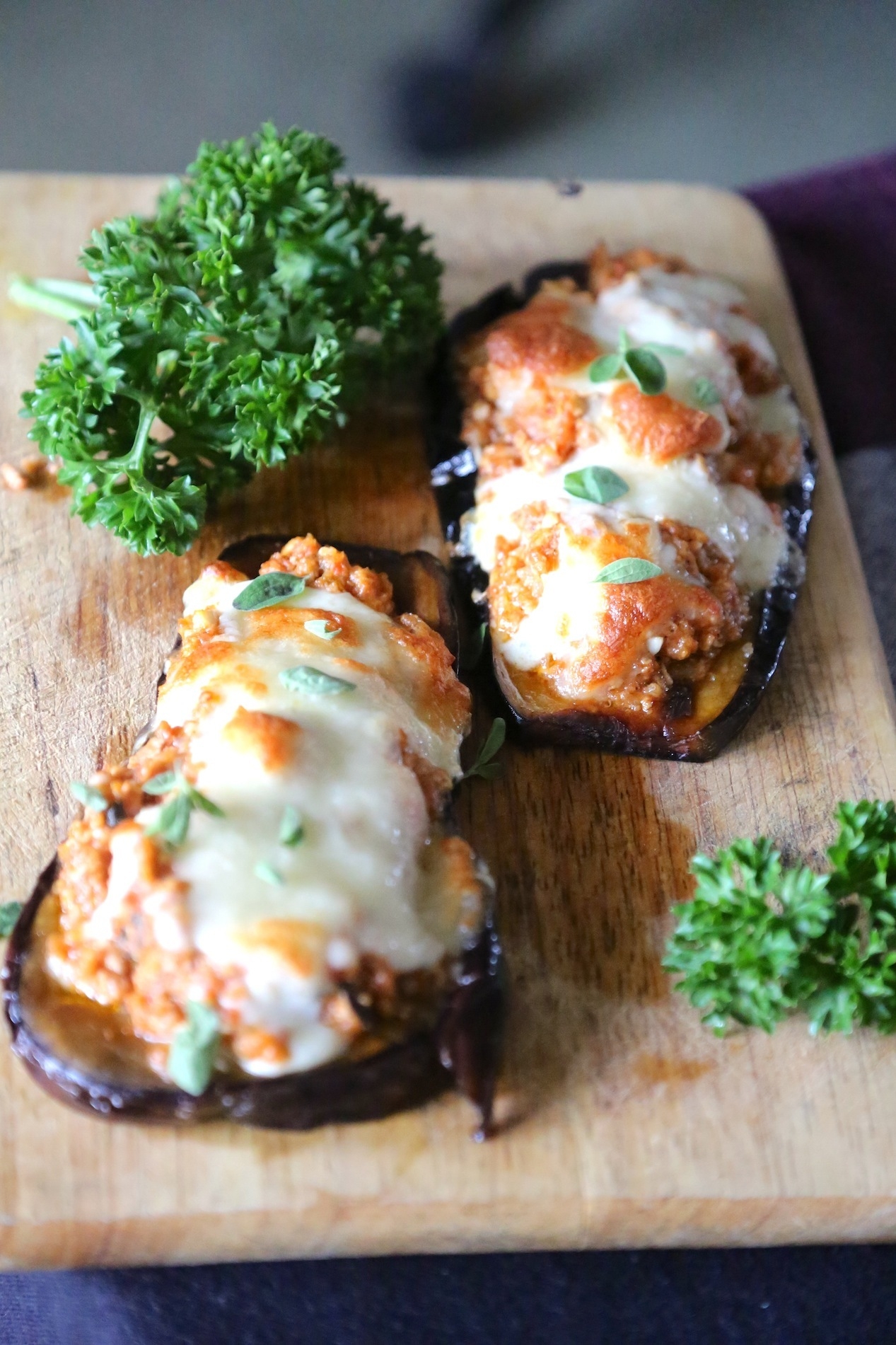 INDIVIDUAL MOUSSAKAS ON GRILLED EGGPLANT
