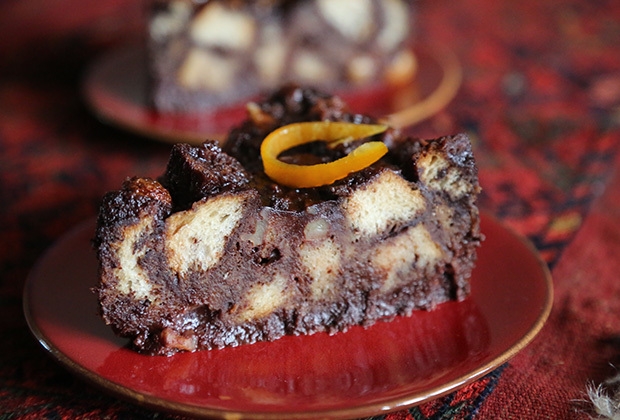 Cherry and chocolate bread pudding